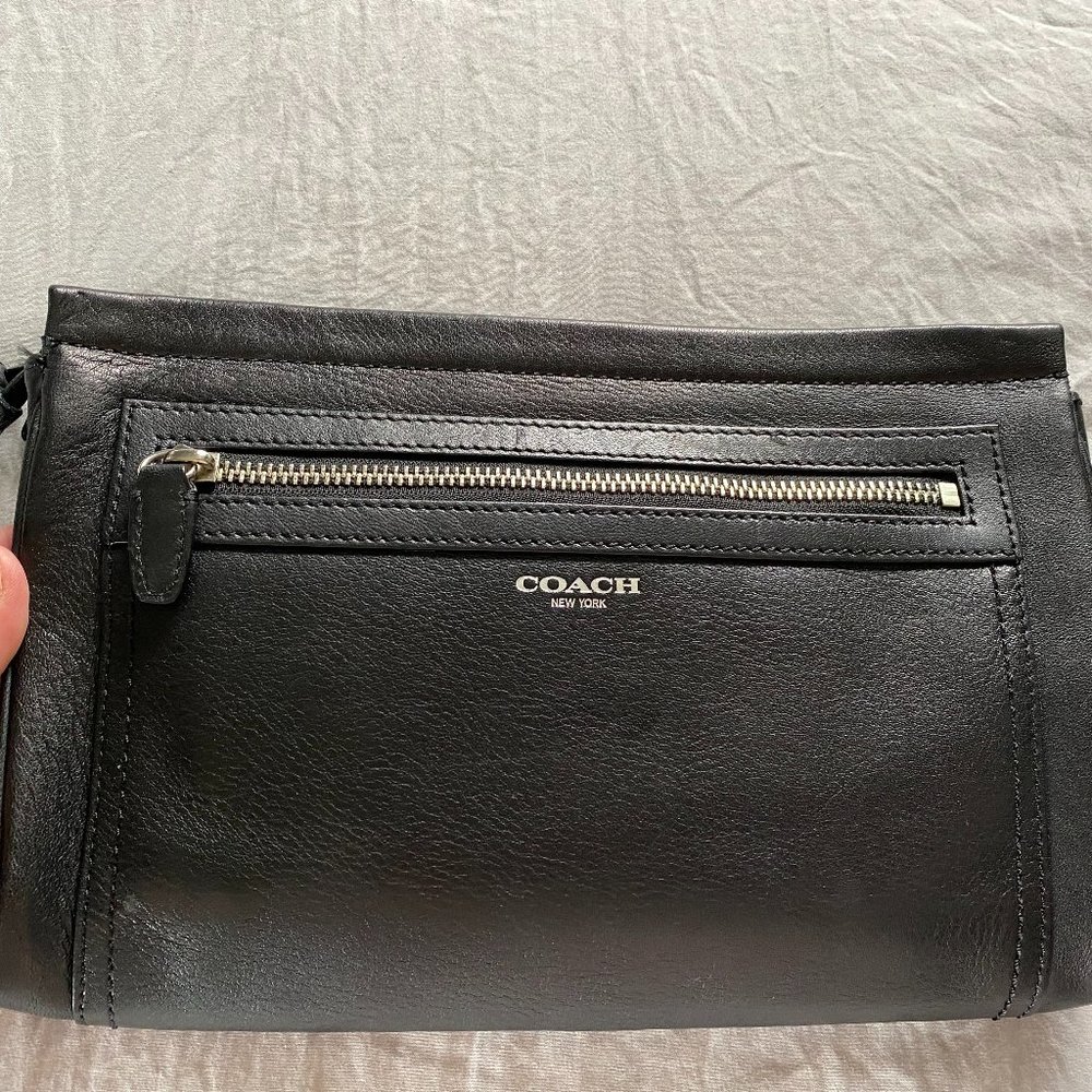 Coach Clutch Wristlet with Tassel Zipper Pull Black Leather
